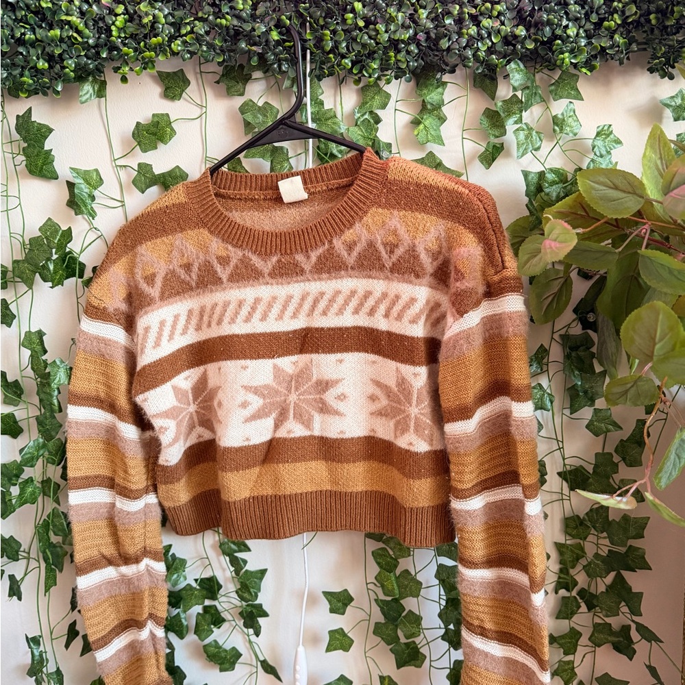 Urban Outfitters Brown and Cream Patterned Sweater